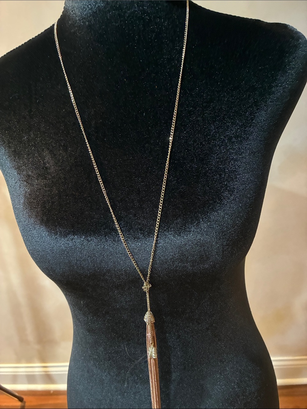 Express Long Gold and Rose Tassel Pendant Necklace